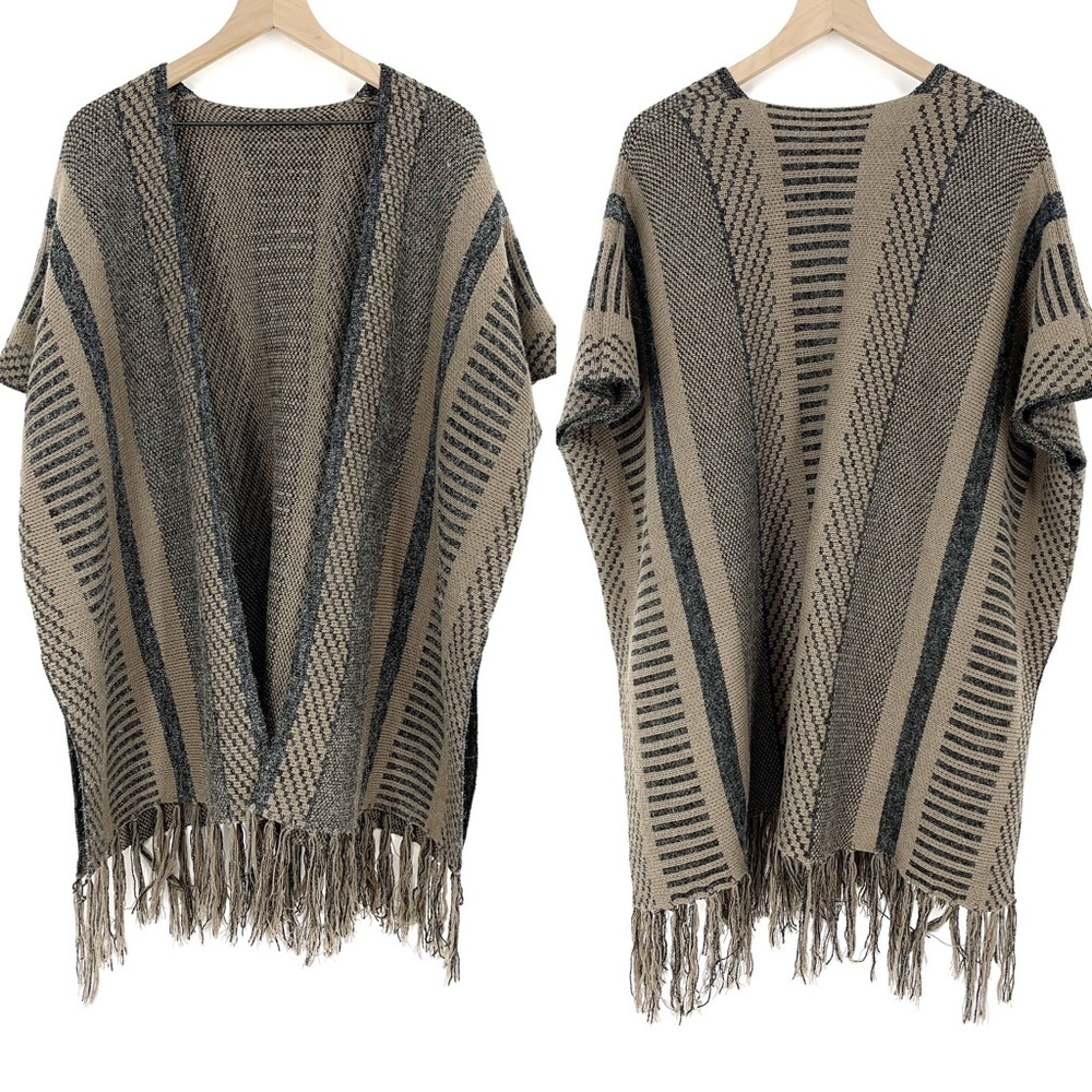 Kimberly C Womens Poncho One Size Boho Striped Fringe Southwestern Cozycore Wrap